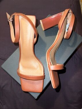 Women’s Tan Ankle-Strap Block Heel Sandals